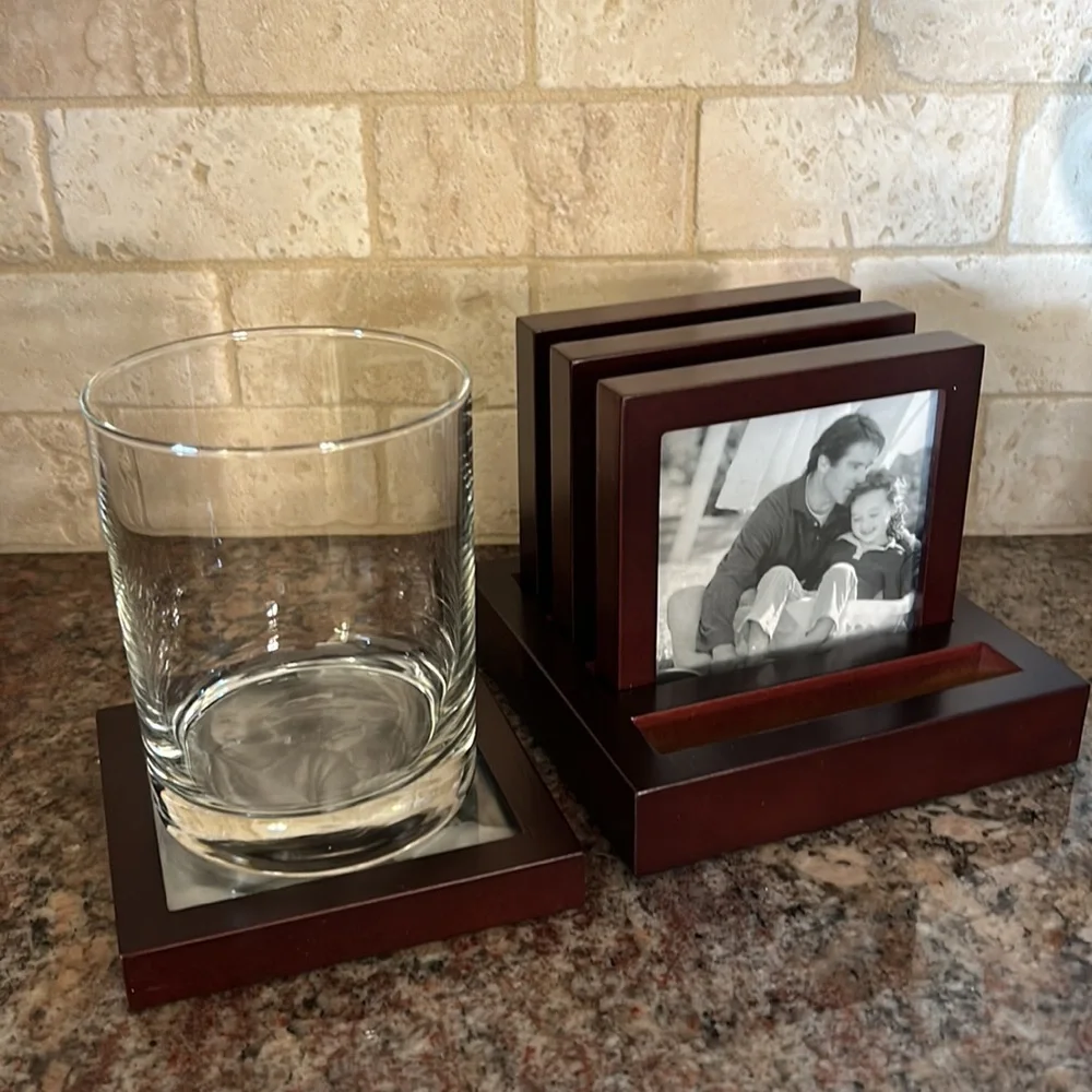 Coaster Frames Cherry Wood -Custom Photo Gift Hallmark 4 Coasters & Holder - Picture 8 of 17